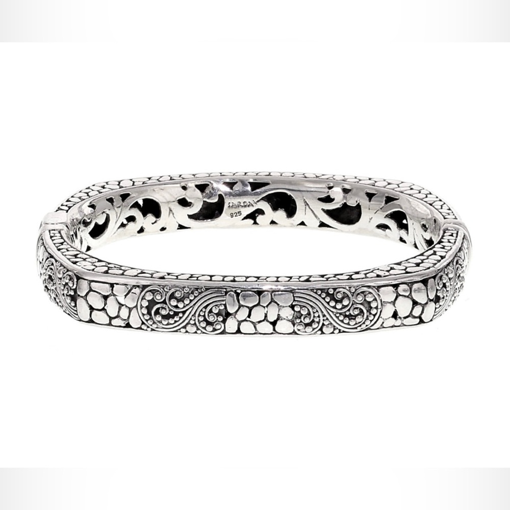 Sarda Sterling Silver Filigree Hinged Bangle Bracelet